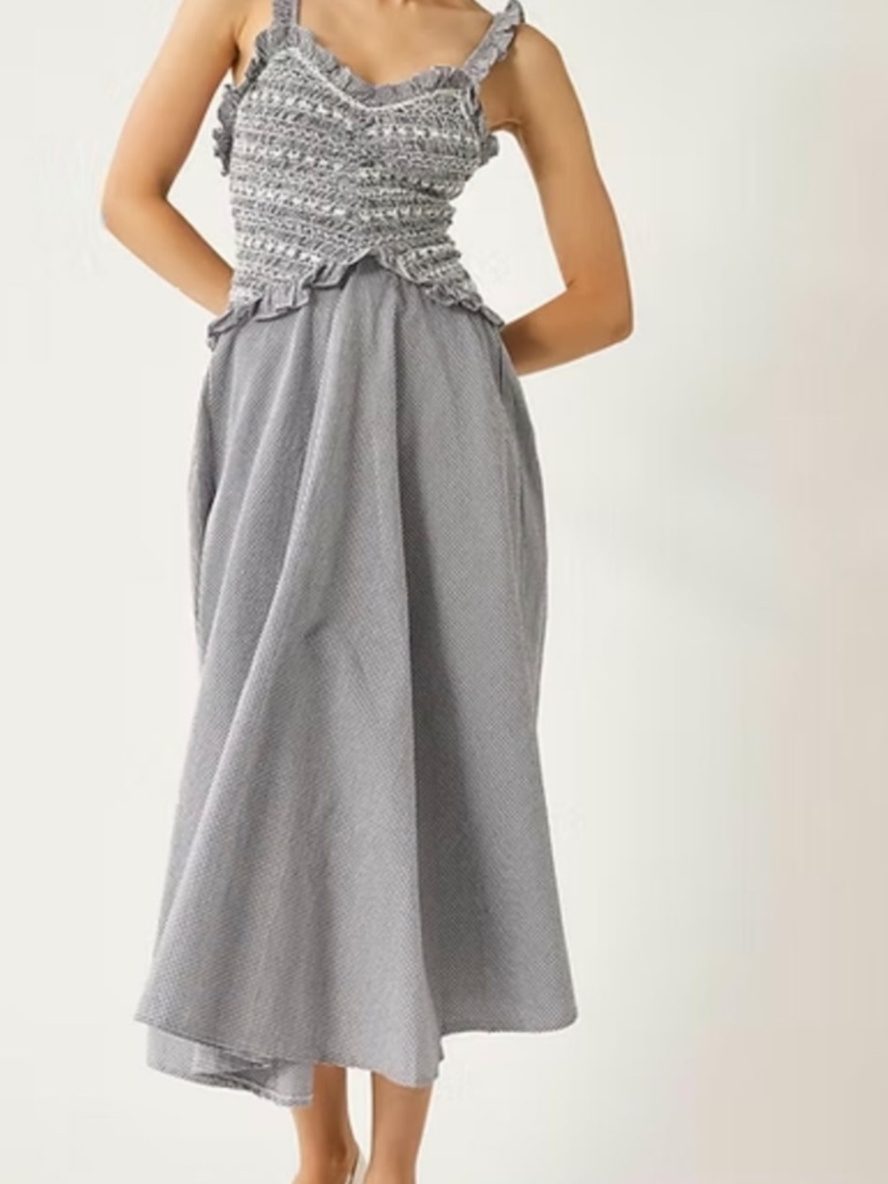 Tach, Victoria Smocked Gingham, NWT, size M, midi, hand embroidered, sleeveless